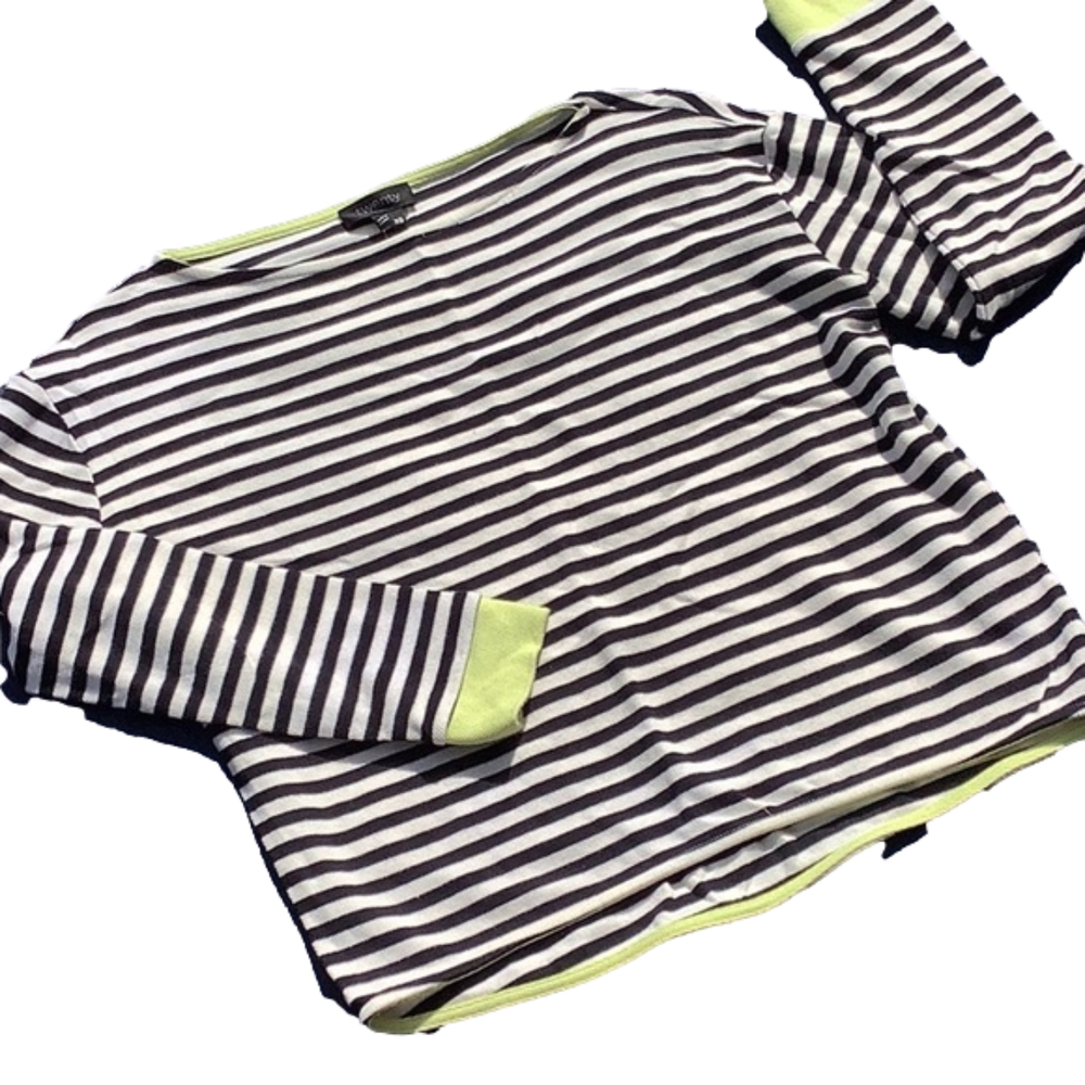 Twenty Long Sleeve  Striped Black & White with Green  Trim sweater Woman…